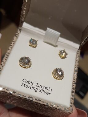 NIB AUTHENTIC GENUINE SOLID 14K YELLOW GOLD OVER STERLING SILVER CZ SET LOT 💛